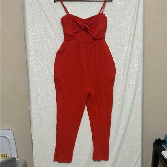 Anthropologie Red Jumpsuit with Spaghetti Straps and Bow Detail - Picture 1 of 3